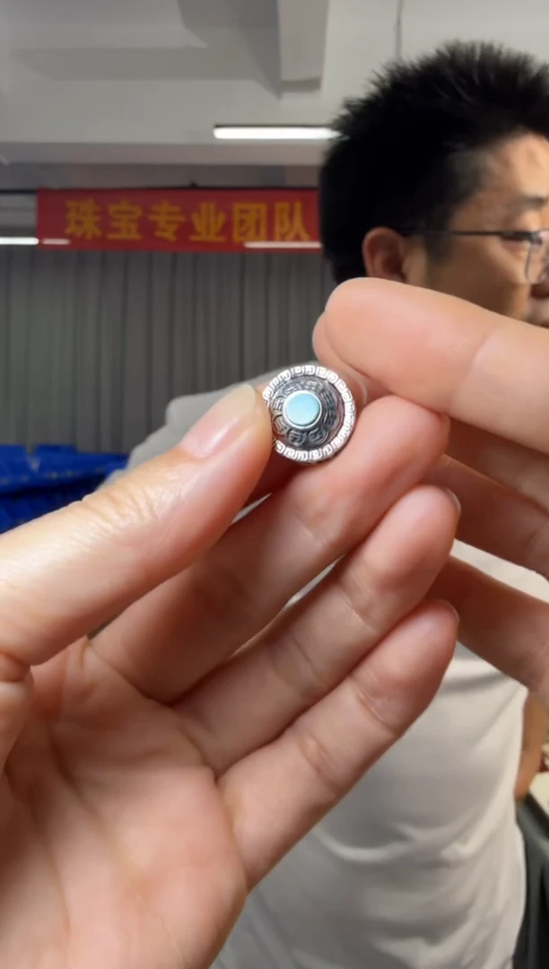 银S925镶嵌绿松石吊坠(不含链)绿松石平面转盘配件约5mm