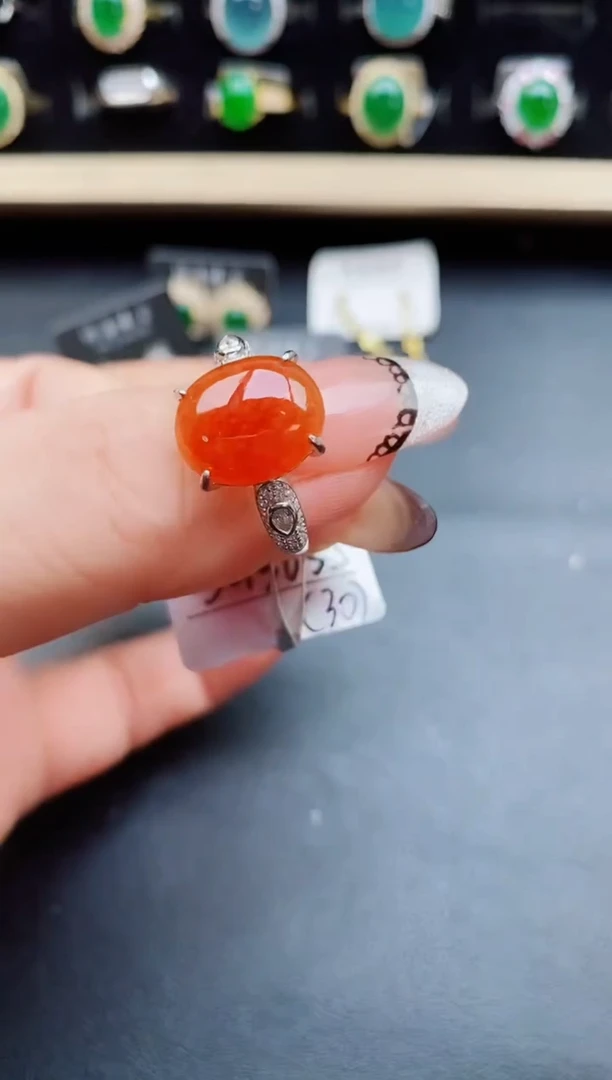 翡翠戒指银S925镶嵌50850