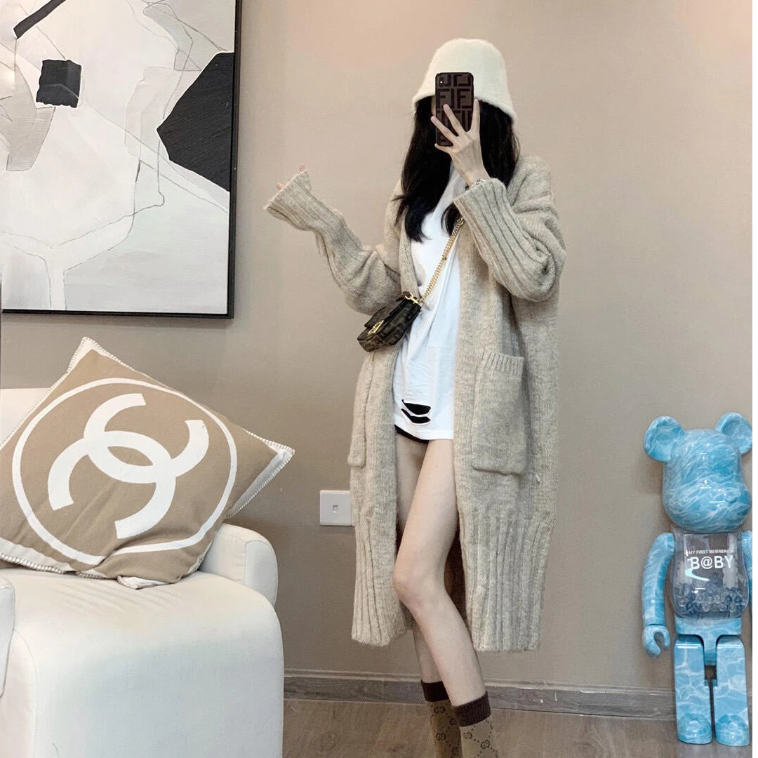 韩版复古慵懒风大毛衣开衫女冬季宽松百搭休闲中长款过膝针织外套