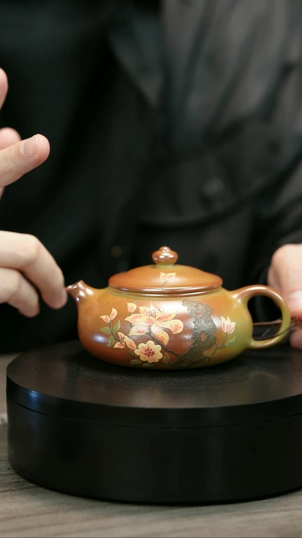 茶壶紫砂酒*万H2372李小琴堆绘段泥花朵寒江