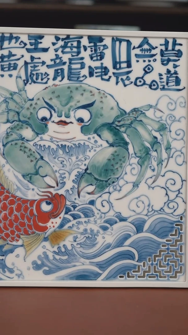 昨明螃蟹双层茶盘  （大暇不退不换）
