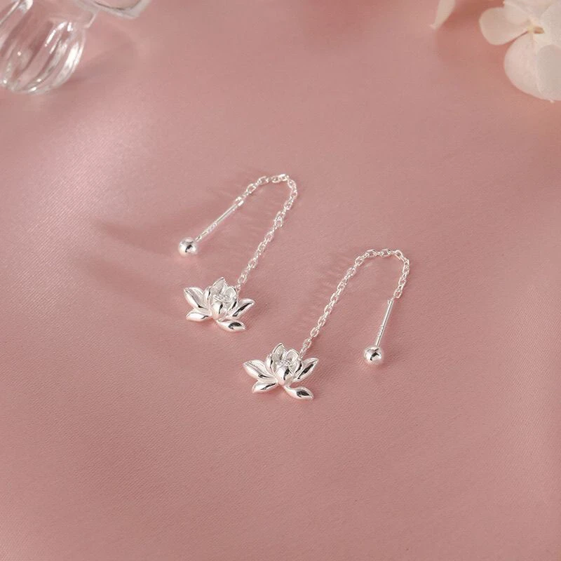 足银耳饰 S999纯银莲花耳线女新款设计新中式国风时尚气质荷