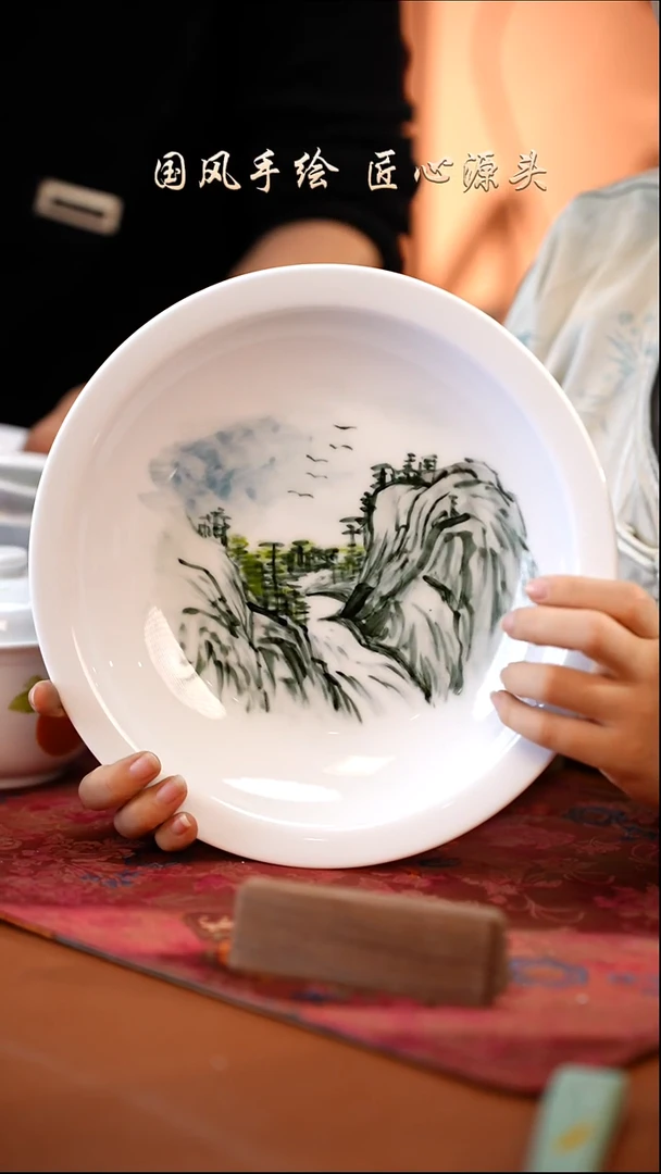 陶瓷景德镇高温釉中彩餐具（无毒无铅无镉）孤品款 折边盘