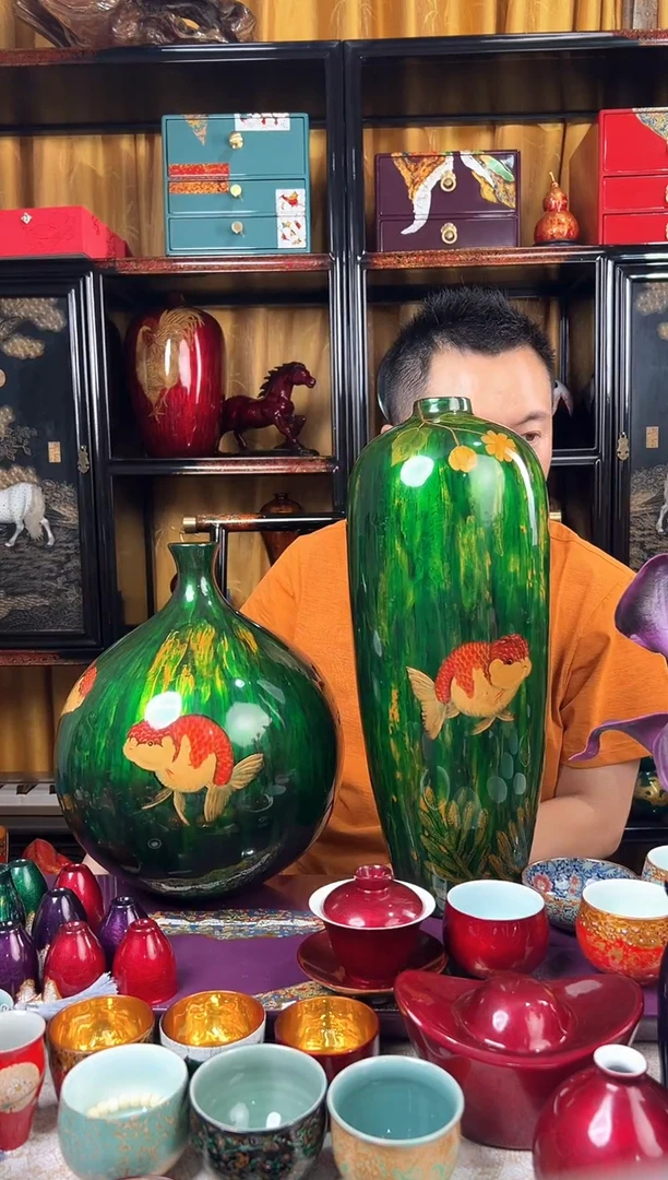 兰寿鱼脱胎漆器两个一起-太古大漆