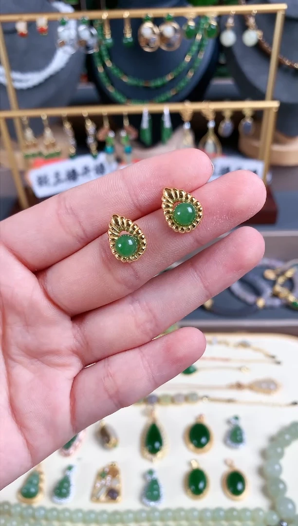 银S925镶嵌和田玉耳饰1