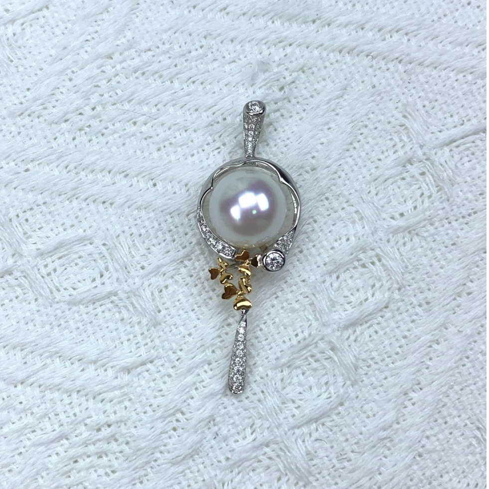 【年终大促】海水珍珠澳白珍珠吊坠12-13mm极强光18K金镶钻送人礼物