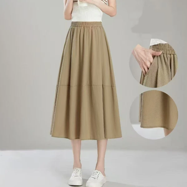 春夏新款休闲时尚半身裙2025松紧腰高腰显瘦百搭中长款A字裙912