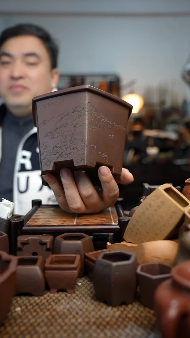 紫砂花盆半*闲長木軒精品紫砂