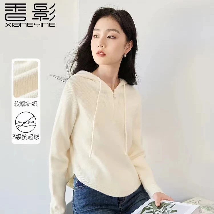 N834165毛针织衫 香影半拉链针织卫衣女2024秋冬新款时尚慵懒套头