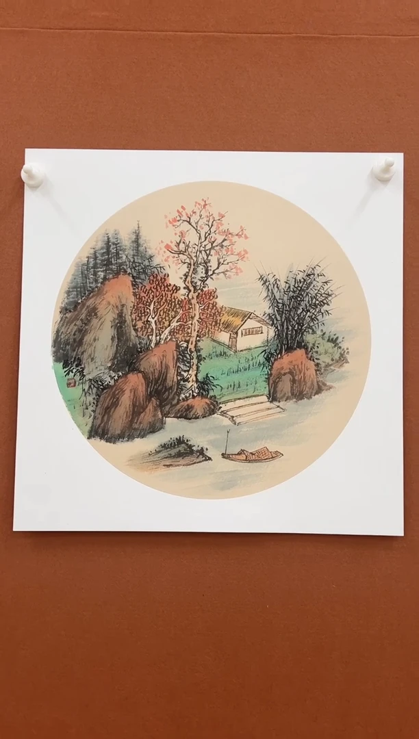 国画李文峰三尺斗方卡纸山水