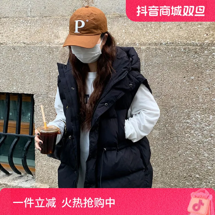 2024秋冬新款外穿中长款连帽棉马甲女韩版宽松坎肩背心马夹外套女