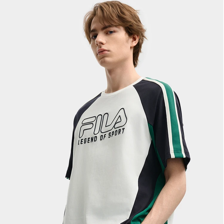 Fila/斐乐男士【柔软舒适】夏季新撞色印花宽松运动短袖F11M539120F