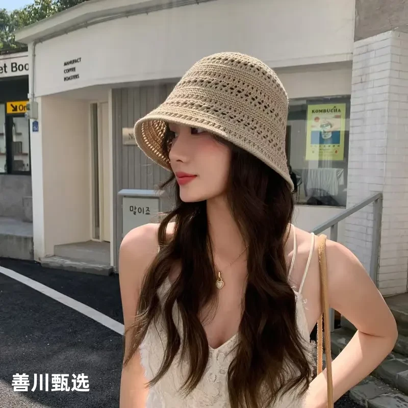 防晒帽子女春夏季镂空透气渔夫帽复古网眼凉感遮阳防晒帽百搭盆帽