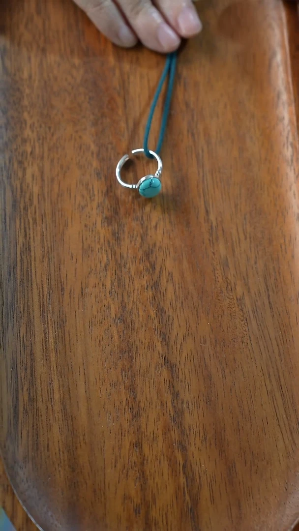 足银镶嵌绿松石戒指（不含绳）湖北天然原矿YXH-0