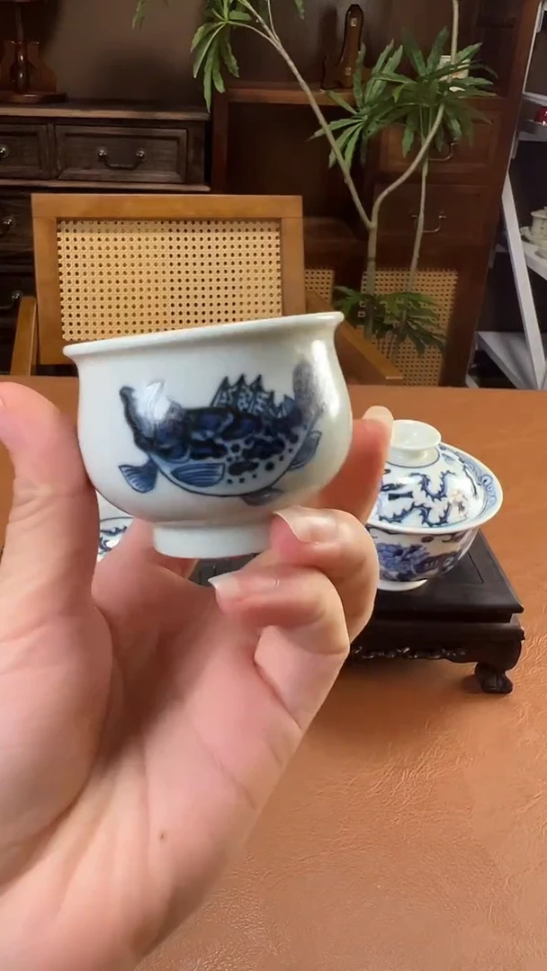 青花鲑鱼卢士杯