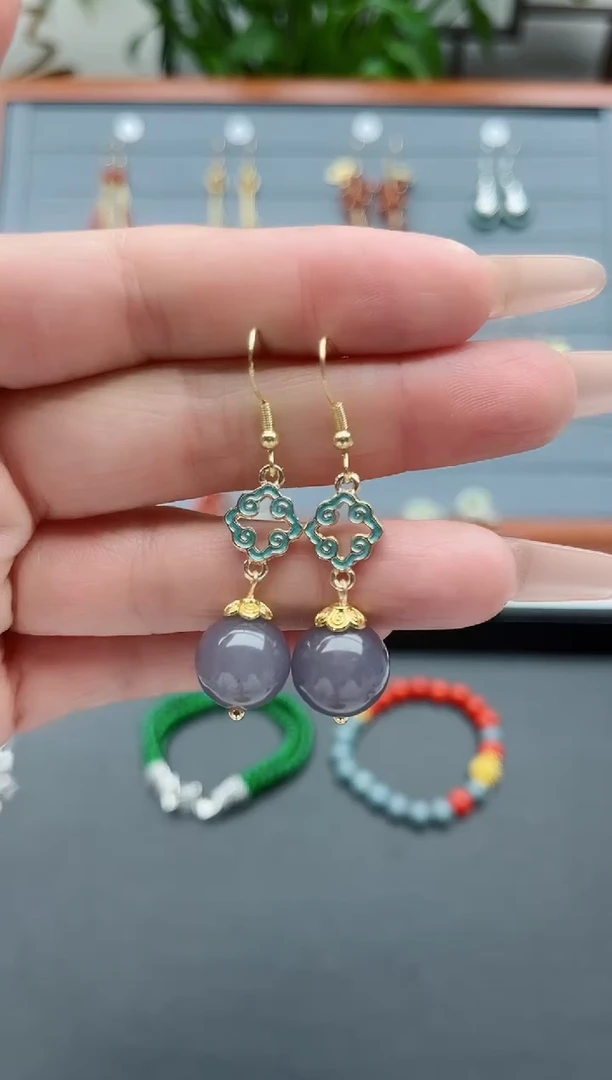 【闪购商品】玛瑙/玉髓耳饰银S925镀金镶嵌8801