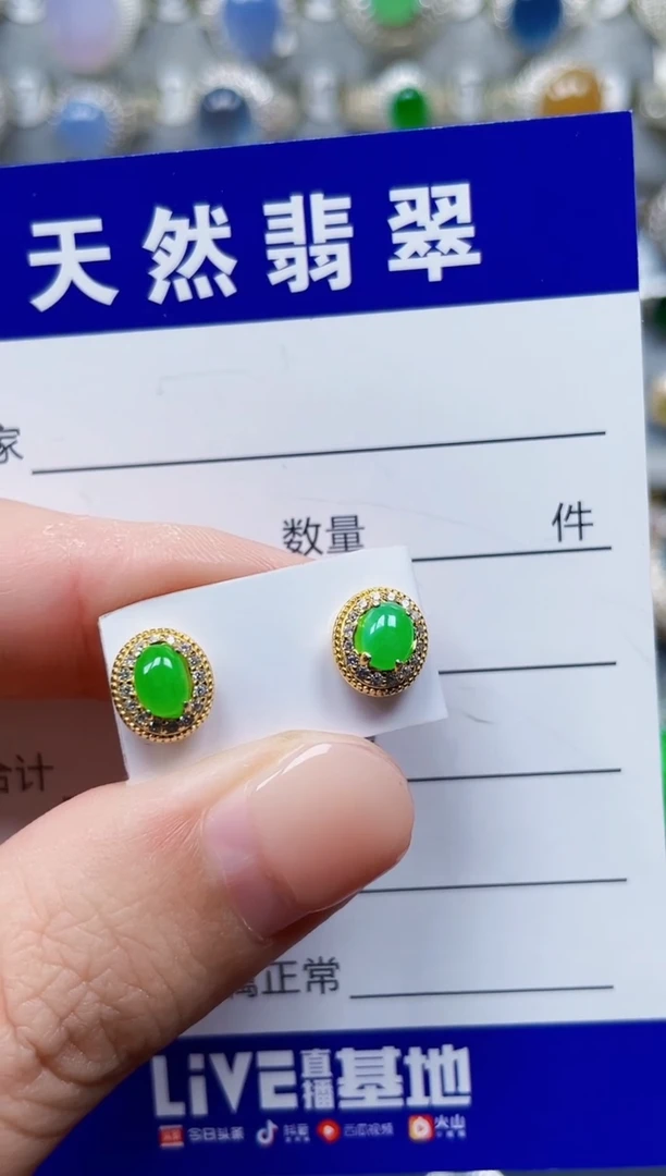 翡翠银S925镶嵌耳饰126