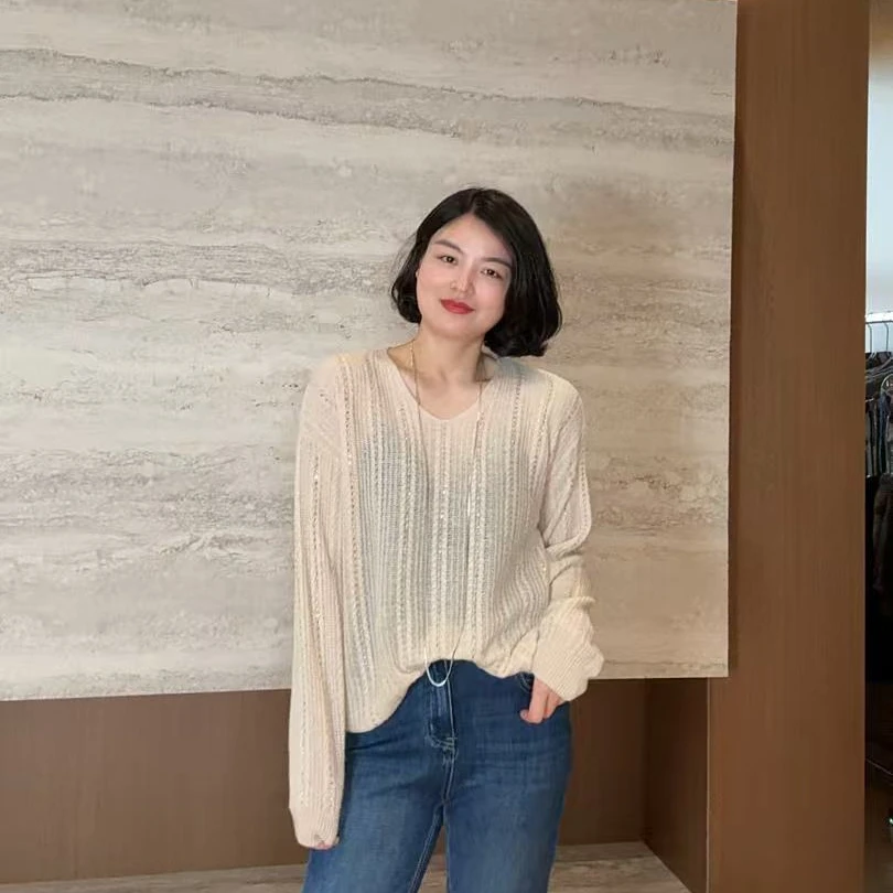 TANTAN 气质时尚百搭镂空设计感针织衫3260