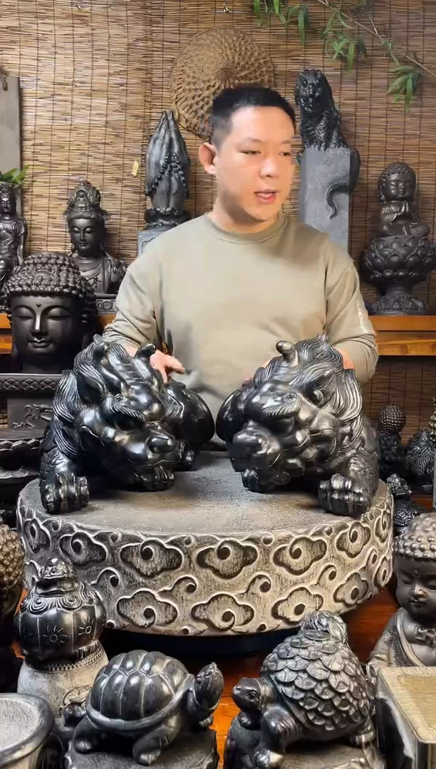 石材50*25貔貅一对天然青石雕刻