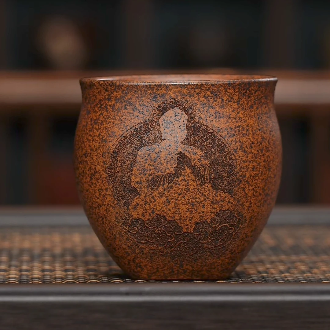 手工杯 | 宜兴紫砂 （无相佛）天圆地方柴烧主人杯