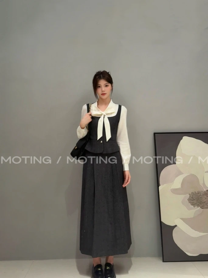 【南韩学姐】法式假两件小香风衬衫套装裙女气质通勤半身裙两件套