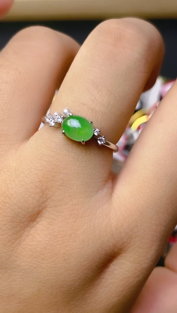 翡翠戒指银S925镶嵌百内无证书