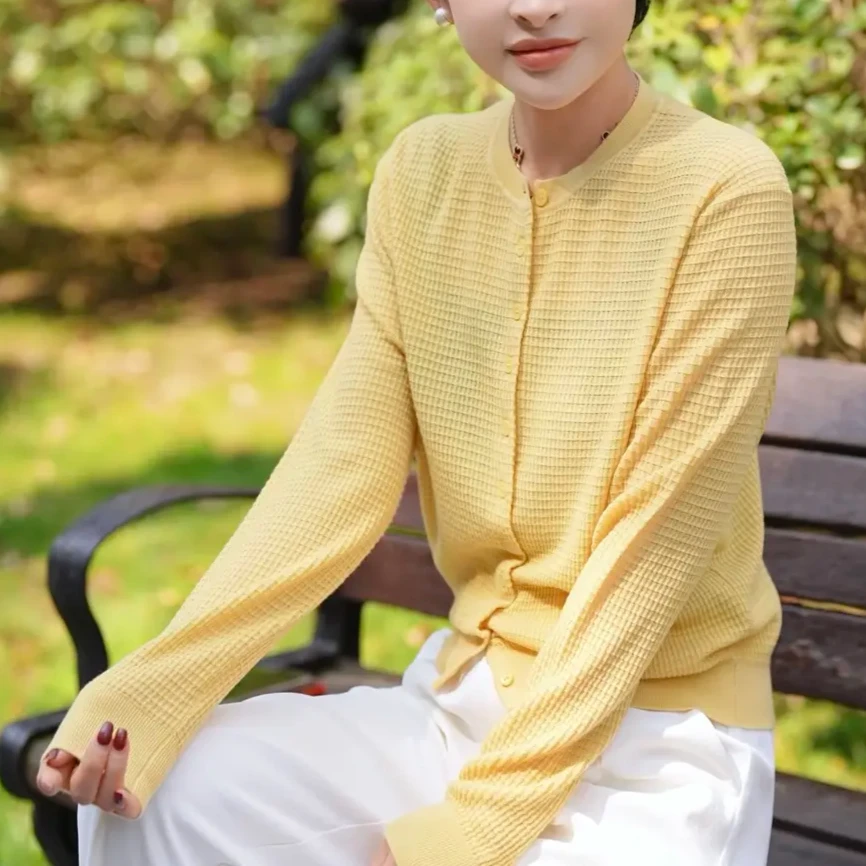 PUYUAN/【一缕春风】春游欧若风经典格纹百搭洋气圆领针织开衫女