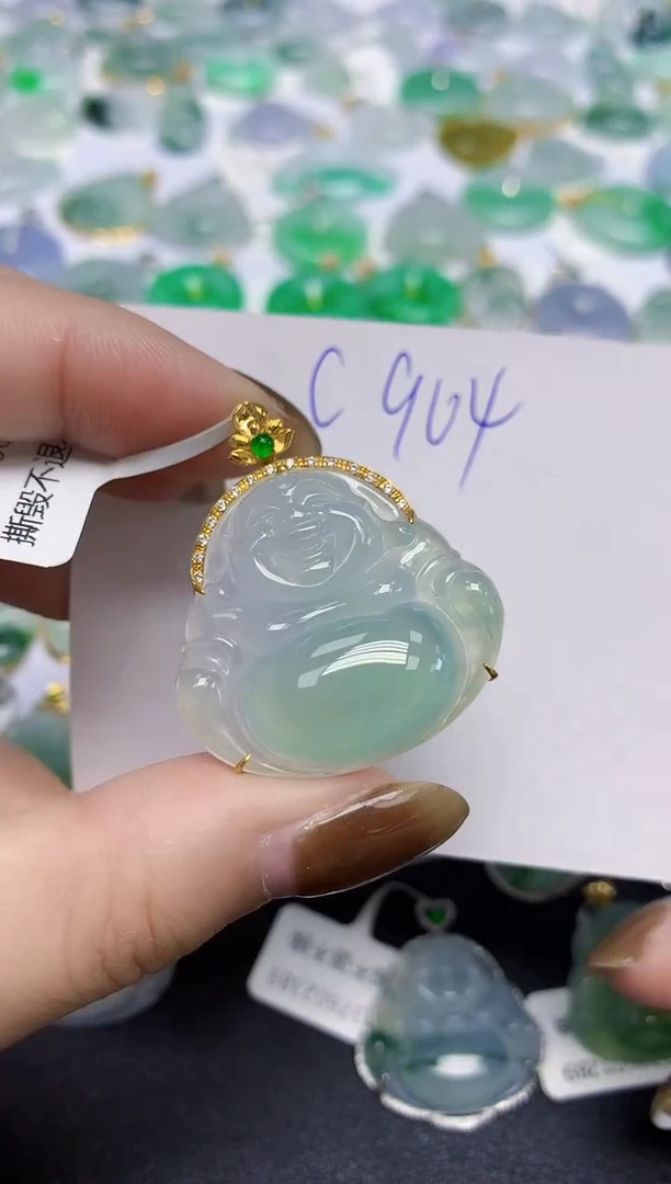 颈饰18K金镶嵌翡翠天然缅甸翡翠A货翡翠百元以上9元证书费自理