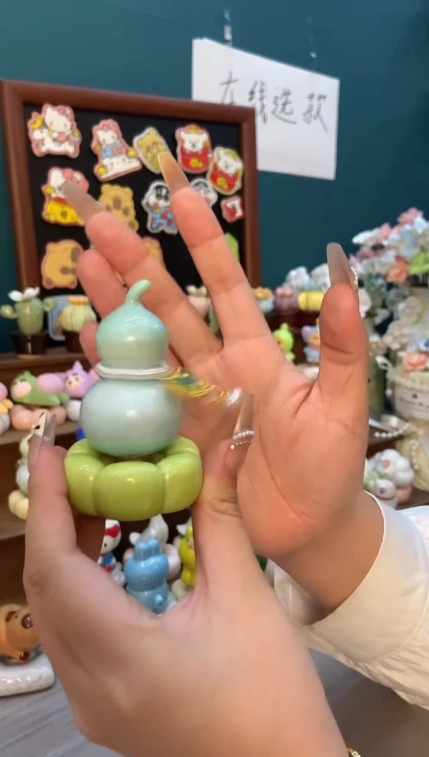 摆件陶绿色葫芦景德镇陶瓷摆件1个装