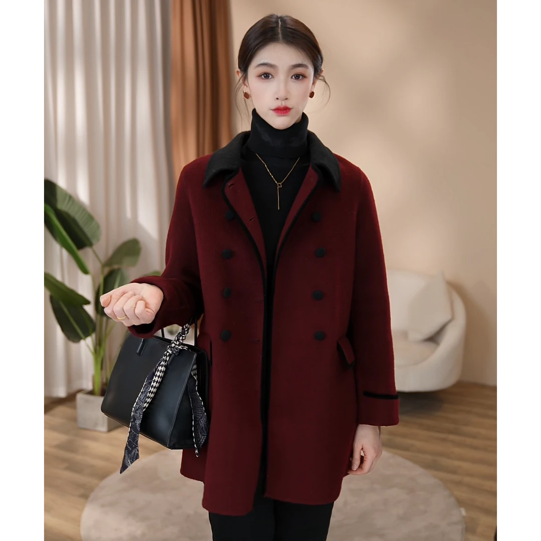 【曼贝】高端定制款双面绵羊毛大衣时尚设计感外套8484035【思涵】