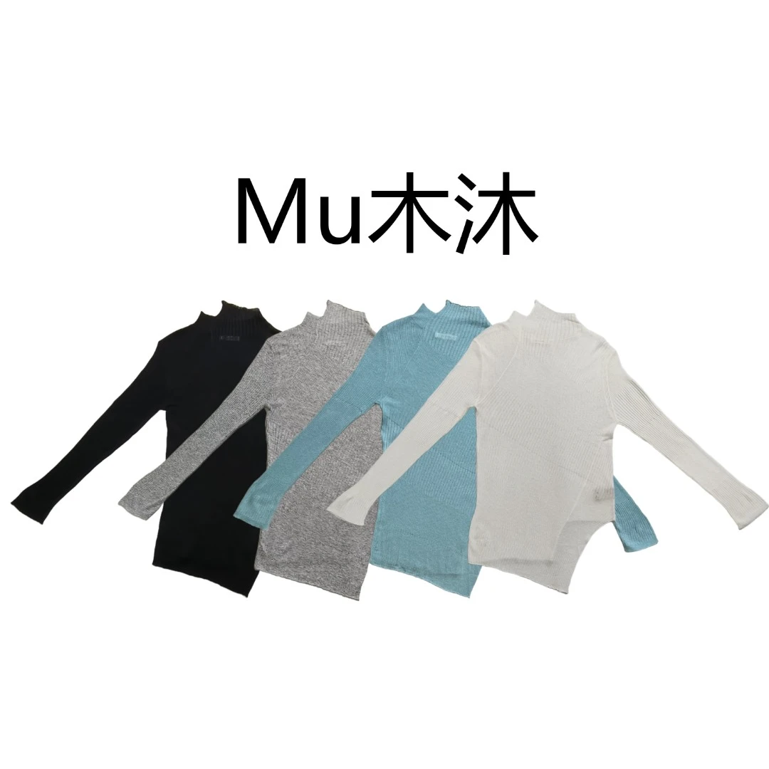 Mu木沐♠新品缺口半高领不规则针织T恤打底（常温清洗）