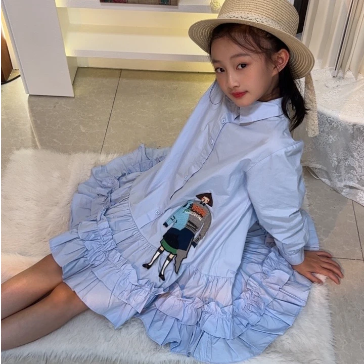 【关店清仓】女童衬衣连衣裙2025韩版时髦女大童亲子潮流连衣裙