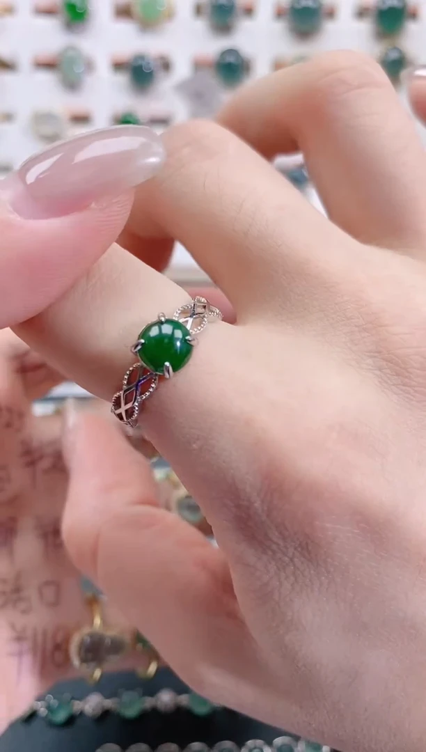 银S925镶嵌戒指翡翠天然翡翠