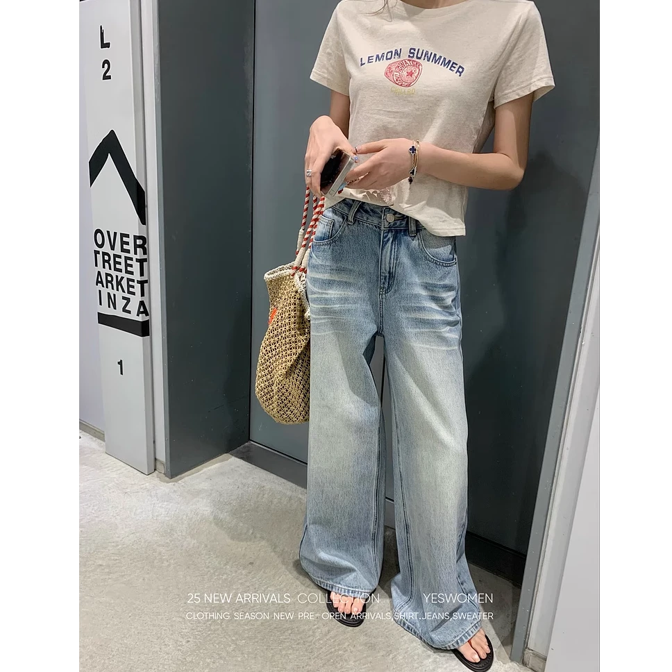 YESWOMEN5.16抓纹牛仔裤·重工洗水宽松直筒轻奢XY0054C2135