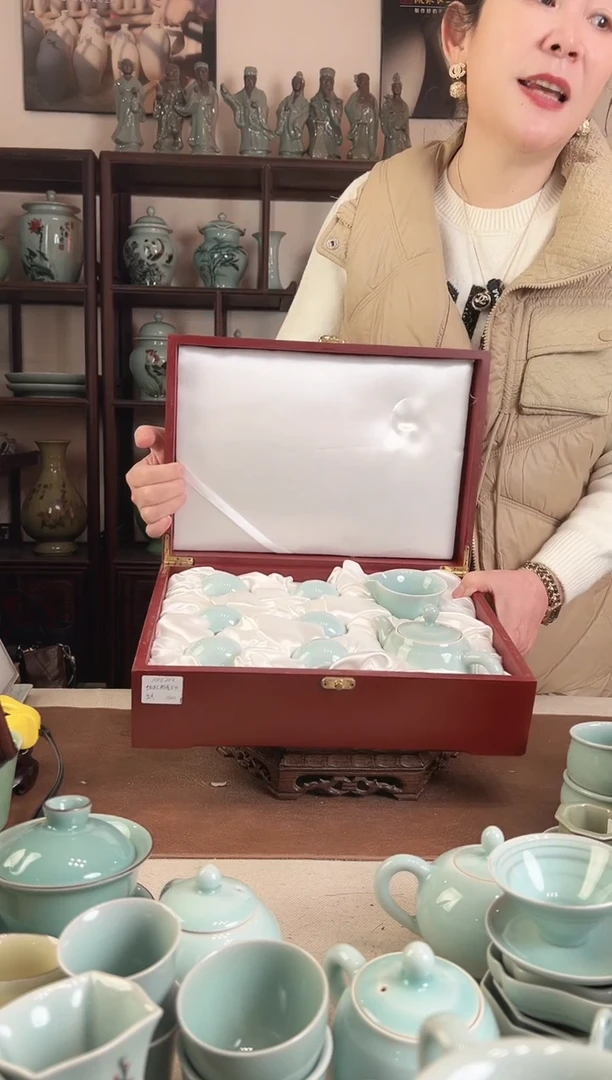 纯手工 粉青 8头茶具（直口杯）