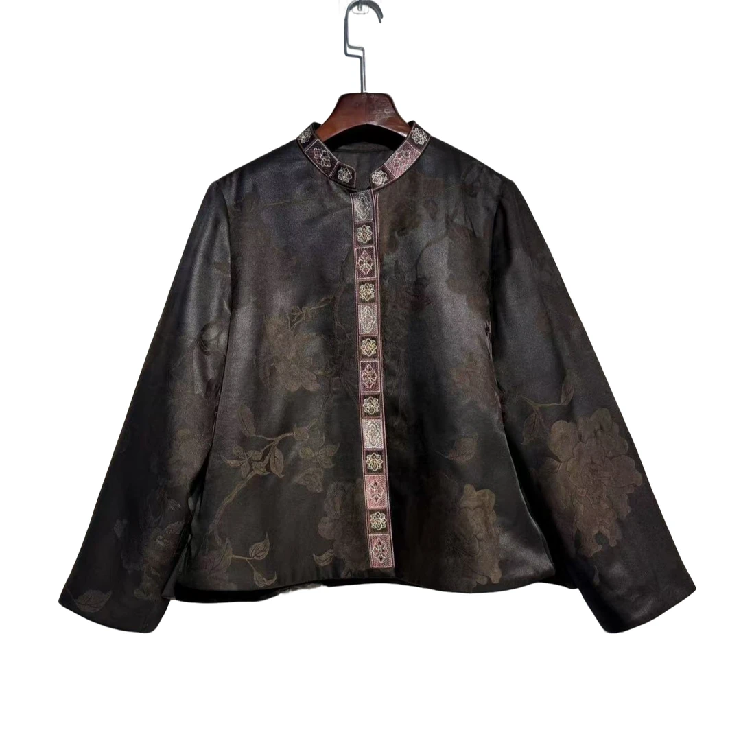 【墨韵琼华】香云纱冬季绣花保暖新品填充100桑蚕丝棉服上衣