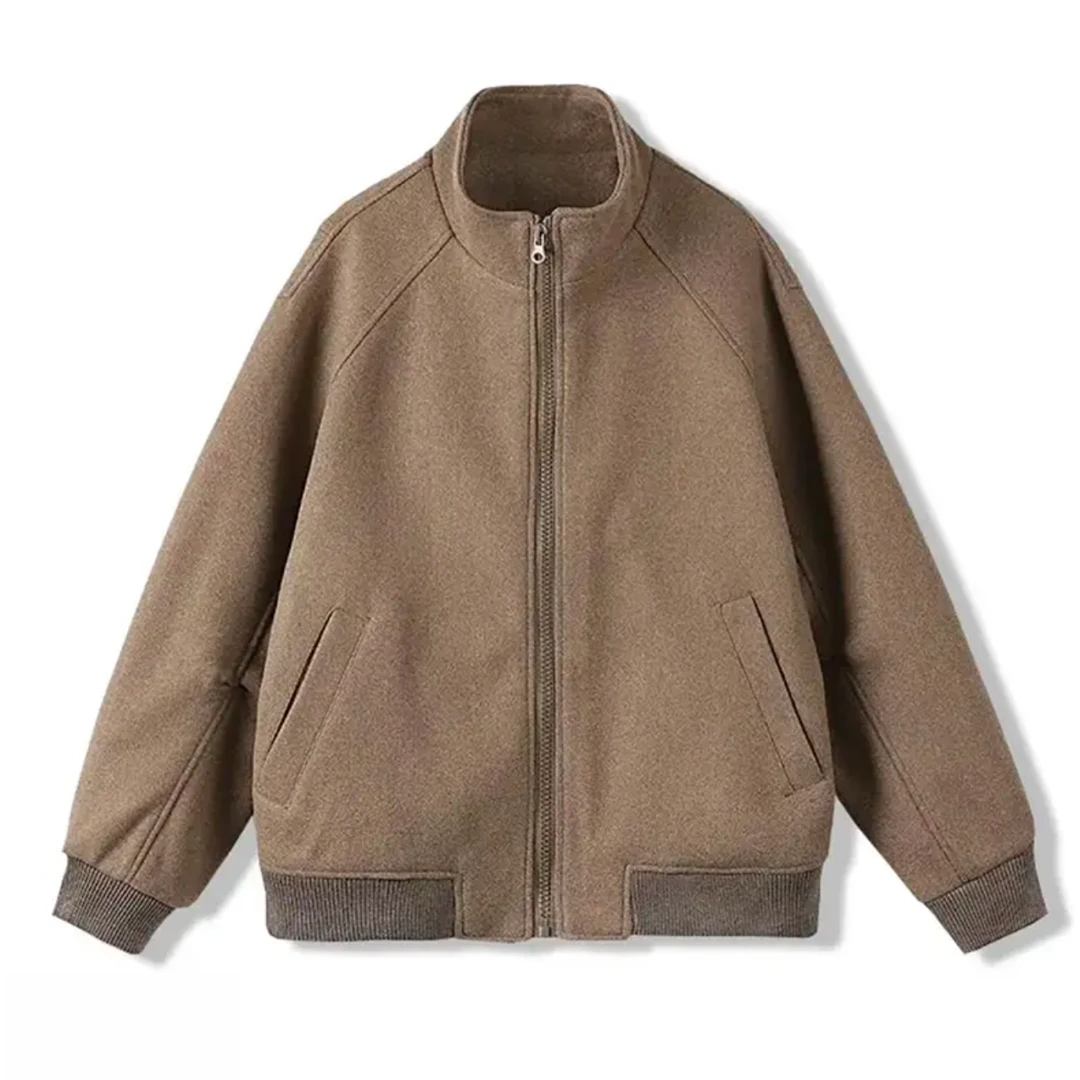 高级感轻熟风重磅廓形加厚宽松秋冬夹克外套百搭韩版上衣9010