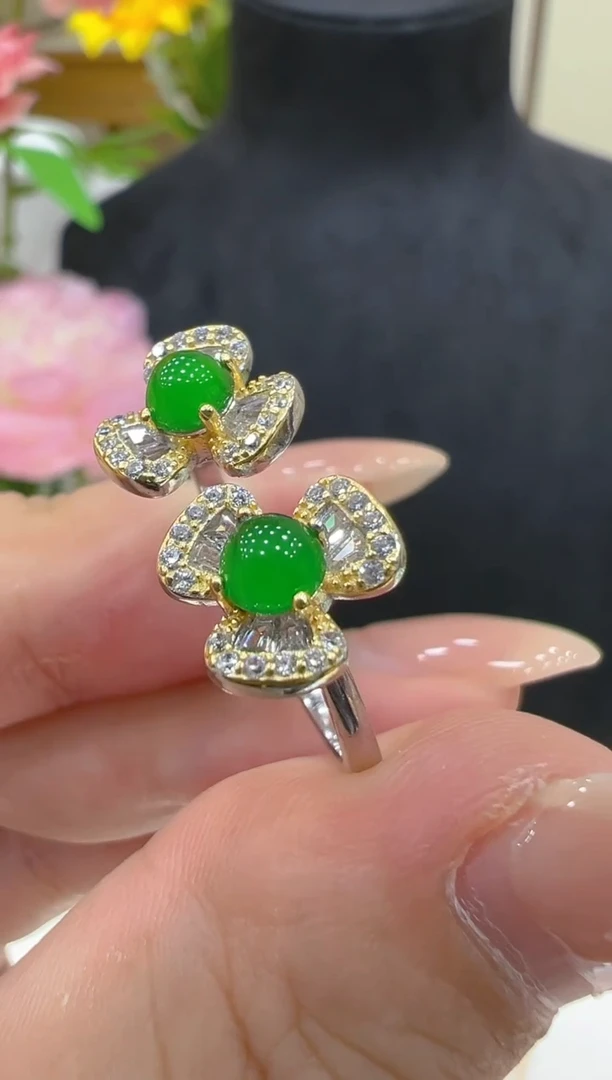 翡翠戒指银S925镶嵌多样性团购发一件