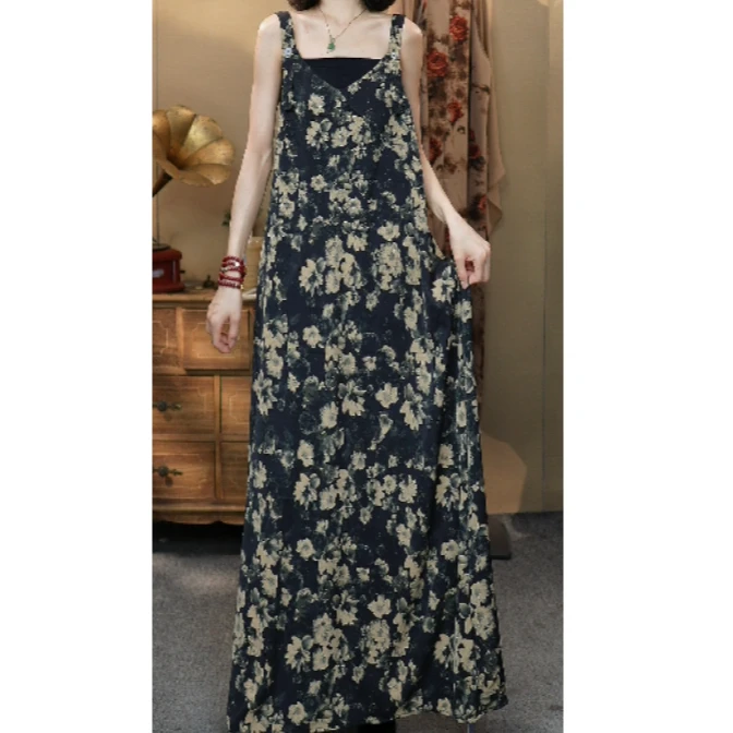 177高端气质长款可调节背带连衣裙