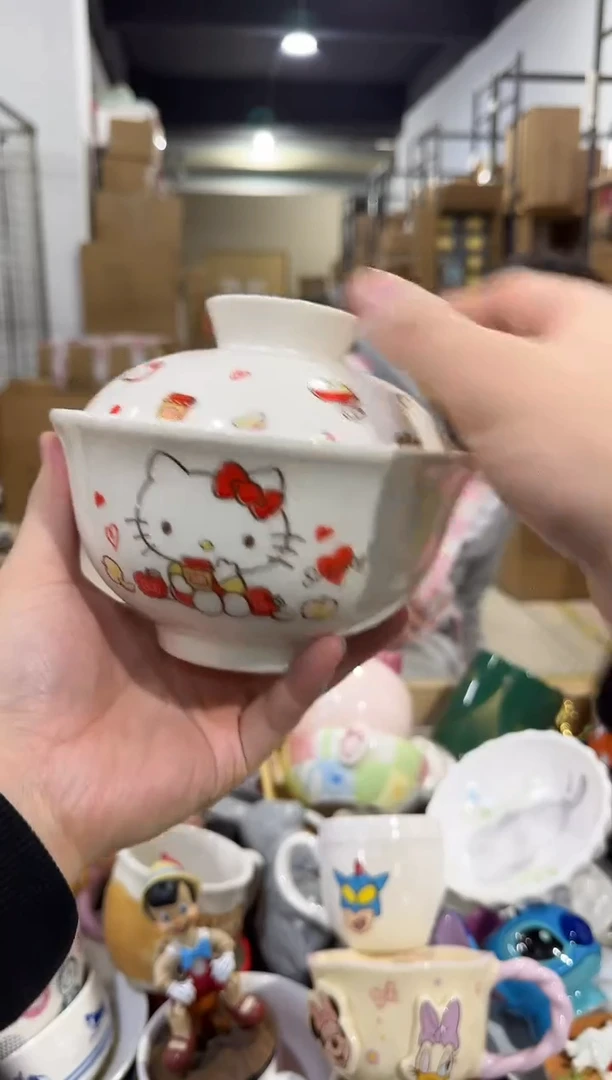 瓷片原盒kt猫带盖泡面碗