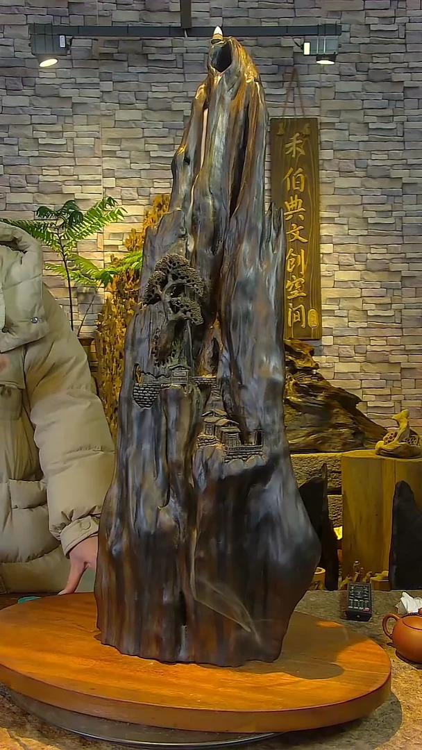 木木雕款33*20*86金丝楠阴沉木山水禅意摆件