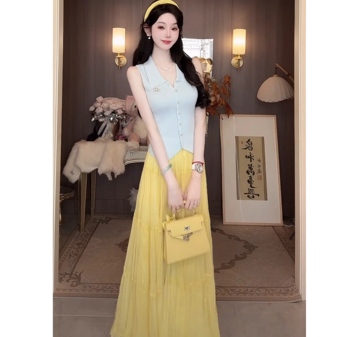 【雅乔定制】气质甜心 可甜可盐雪纺压褶长款半身裙DYLL-25056769