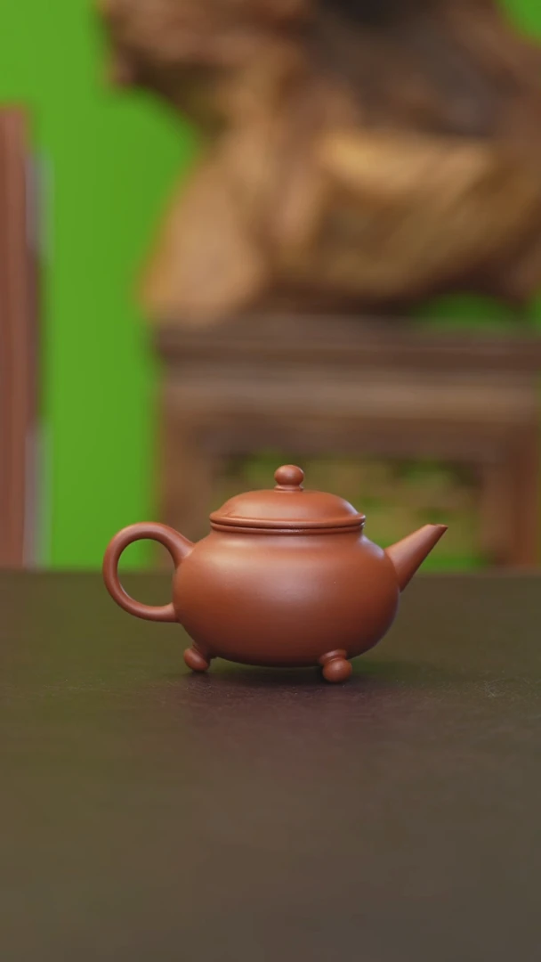 茶壶紫砂红皮龙 三足水平