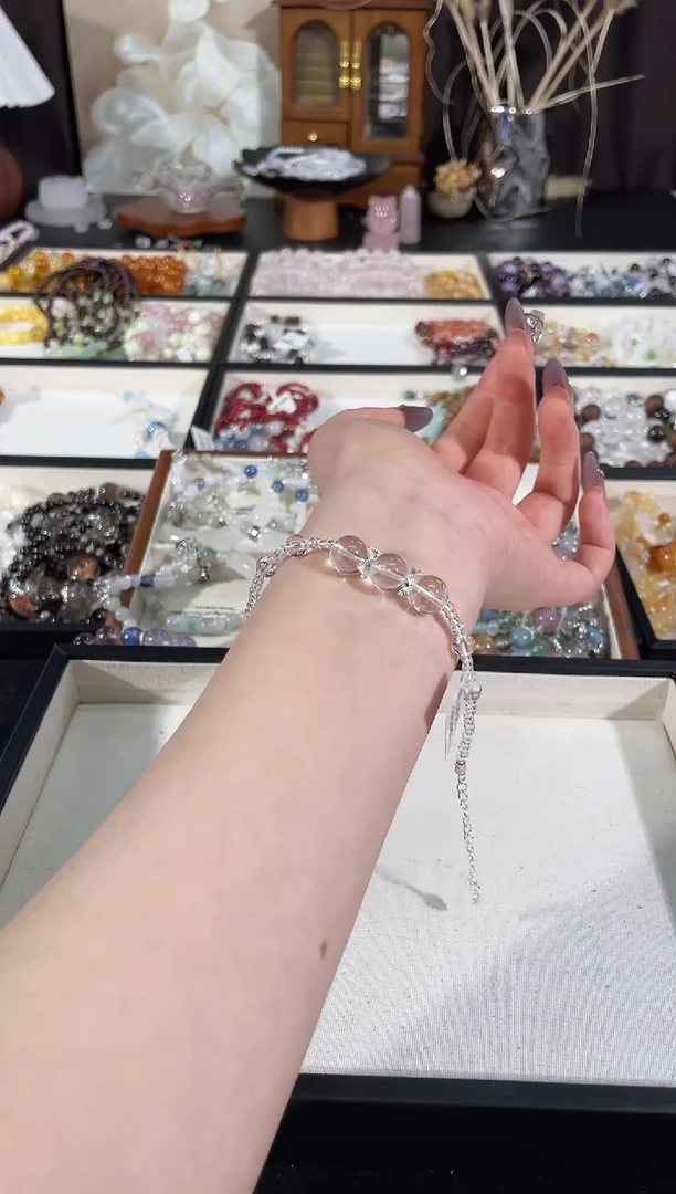 银S925镶嵌手链烟晶a-1619