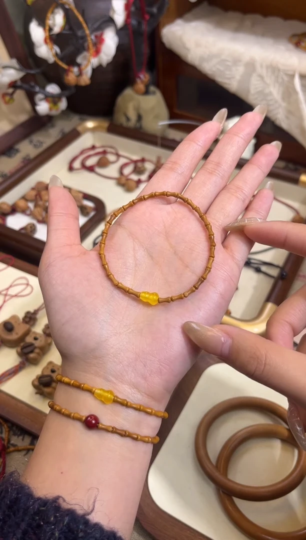 手串桃核【桃缘行】竹节「黄色葫芦」桃木桃核辟、挡、驱、护 备注手围