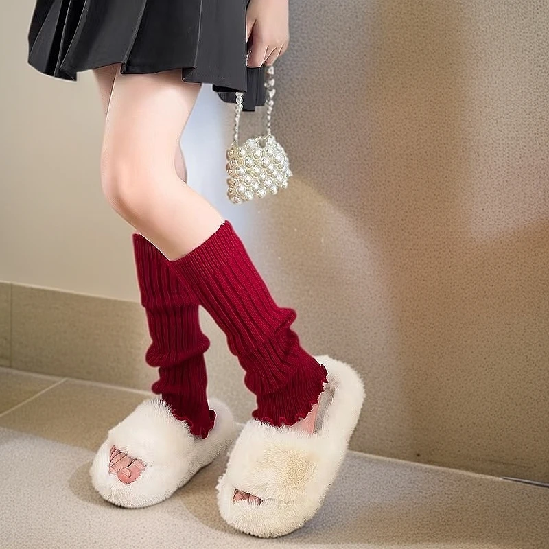 女童袜套儿童安哥拉红色长筒堆堆袜套纯色宝宝中大童安哥拉护腿套