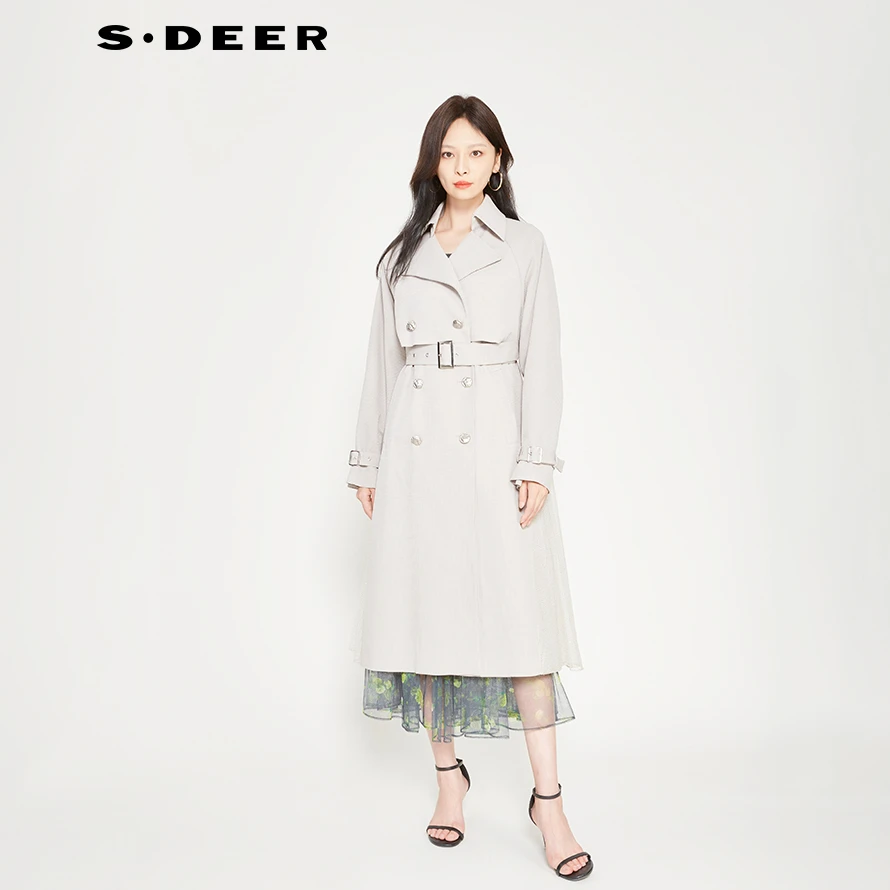 气质百搭秋款收腰翻领雅丹风双排扣中长款风衣S244Z1802