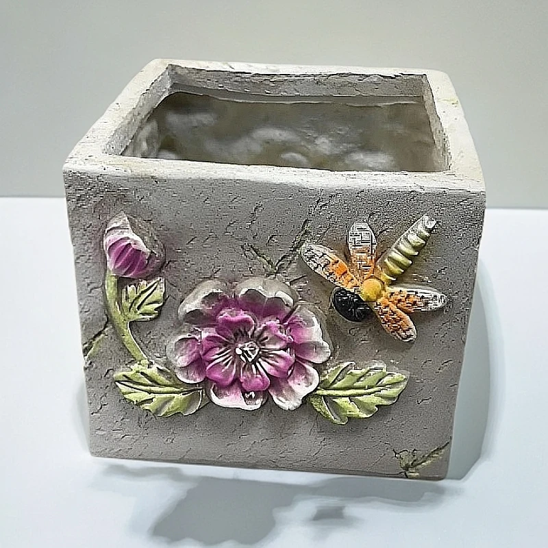 22100-A树脂四方形花盆小号两个颜色随机发