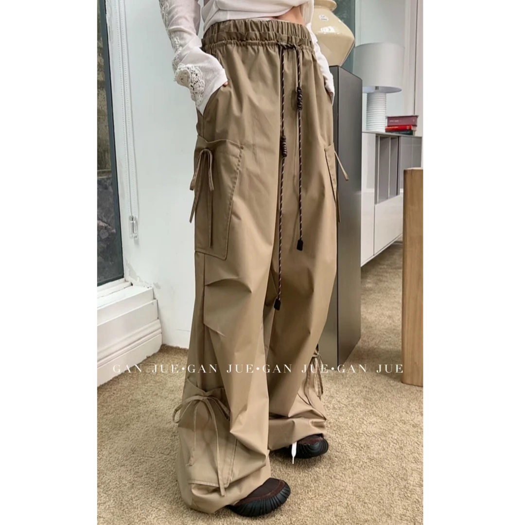 AVVENN设计师品牌25秋 卡其色设计感绑带休闲裤 ganjue买手店