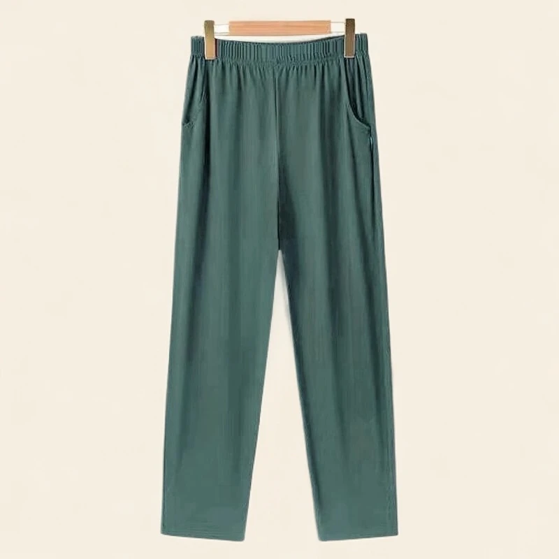 小个子妈妈裤子夏季薄款高腰直筒纯棉九分裤中老年宽松运动休闲裤